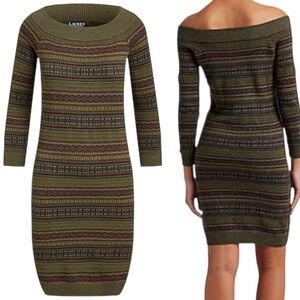 NWT Lauren Ralph Lauren Womens Size XL Fair Isle Off The Shoulder Sweater Dress